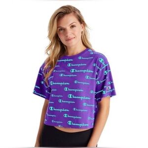 Champion Women’s Purple & Green Logo Cropped Shirt Size XL